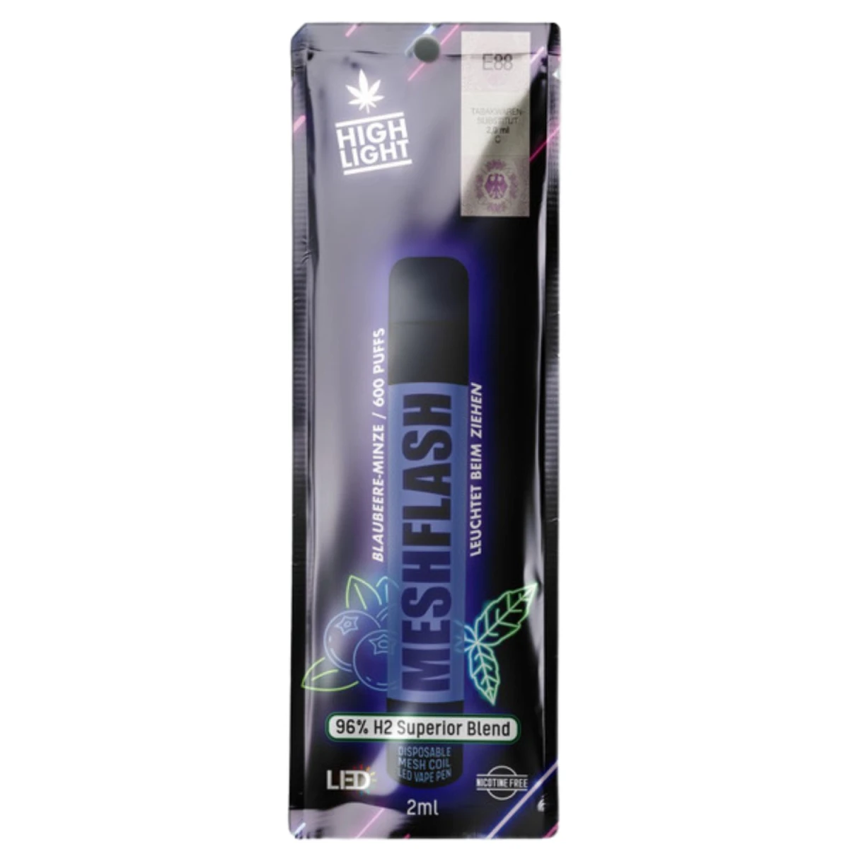 Meshflash H2 96% Einweg Vapes 2ml - Blaubeere-Minze